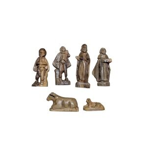 Vintage Hand Carved Olive Wood Nativity Figures Holy Land Folk Art Set
